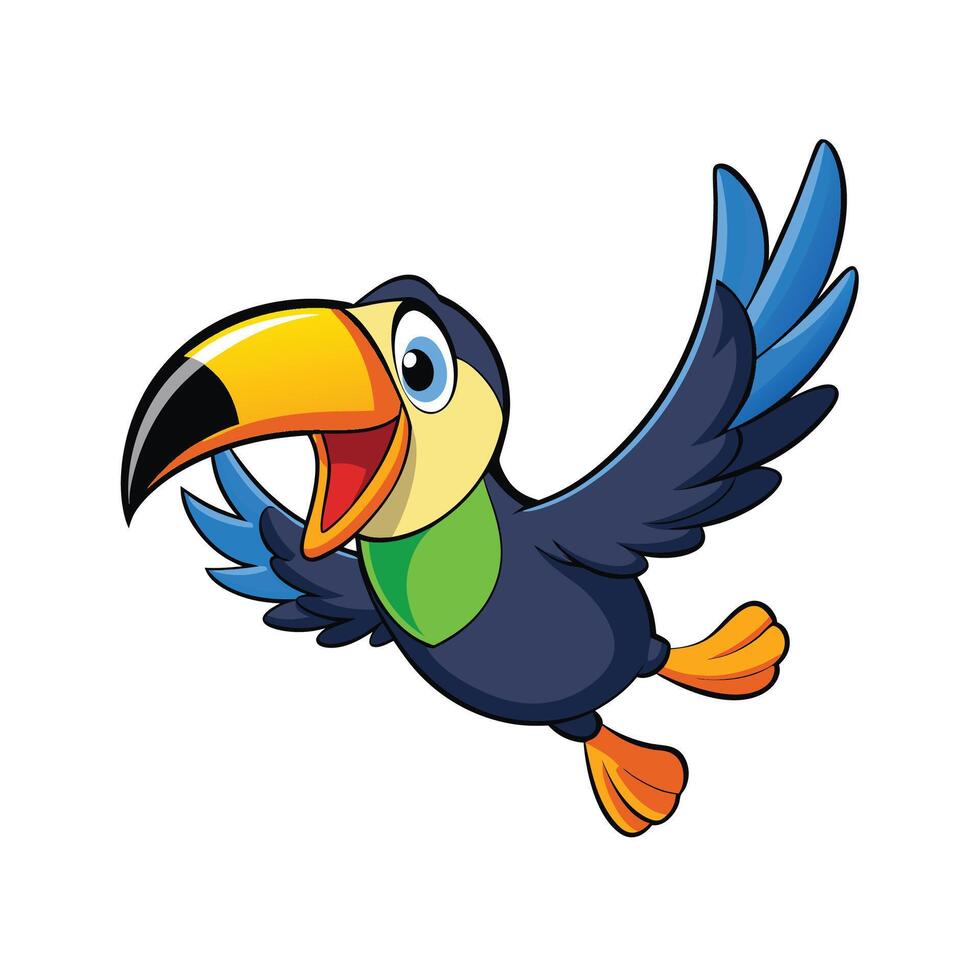 Cartoon Toucan Flying Isolated on White Background Illustration vector