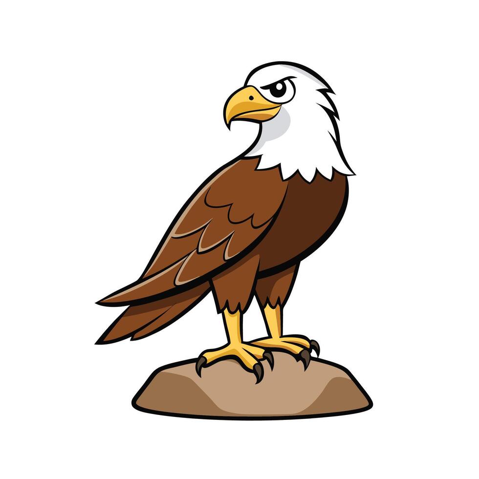 Cartoon Bald Eagle Standing on a Brown Rock vector