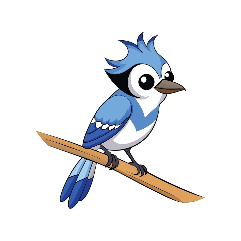 Cartoon Blue Jay Bird Perched on a Branch. vector