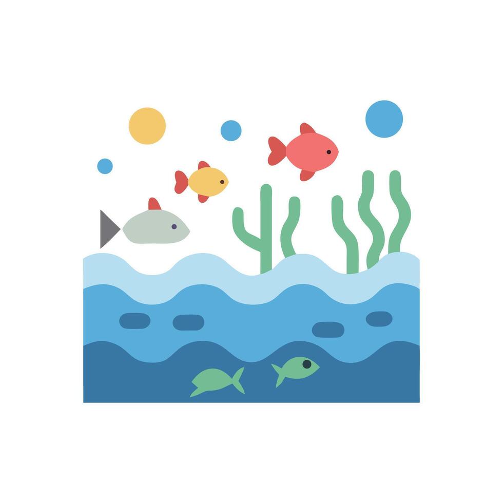 Flat Design Aquarium with Fish and Plant Life vector