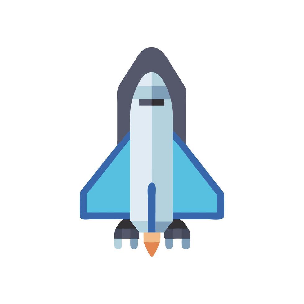 Blue and Grey Rocket Ship Icon on Black Background vector