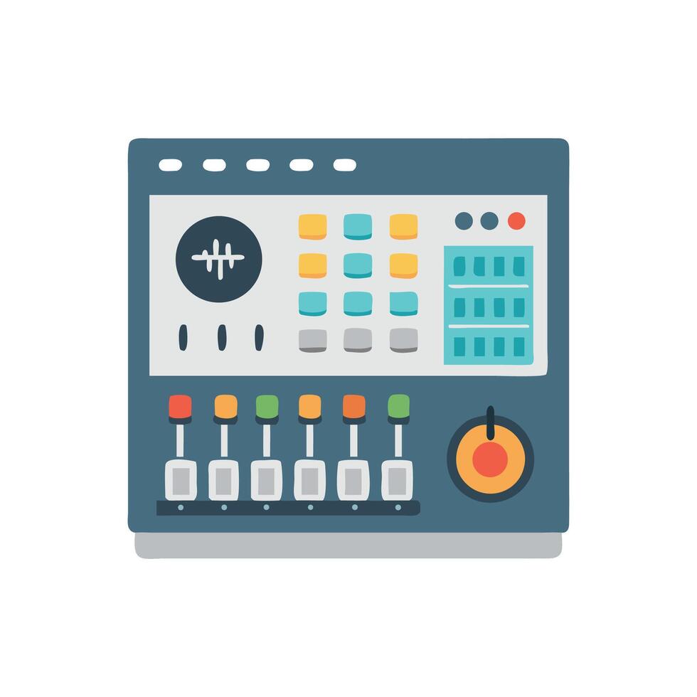 Cartoonstyle audio mixing console with buttons and sliders vector