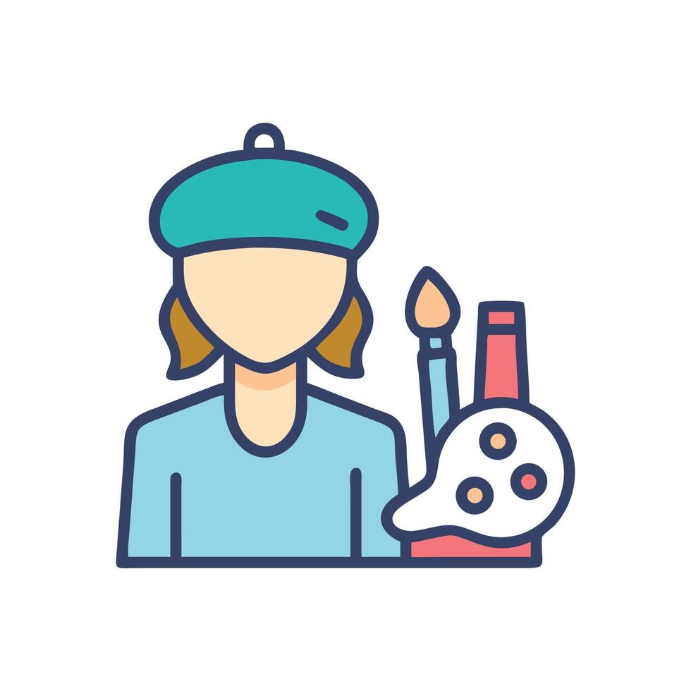 Colorful Icon of a Female Artist with Beret vector