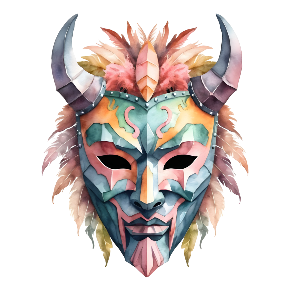 A colorful mask with horns on it png
