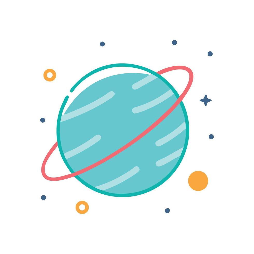 Cartoon ringed planet with stars on black background vector