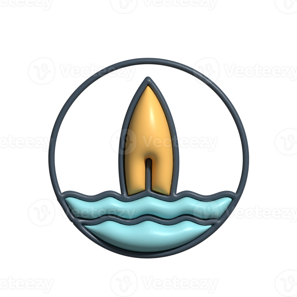 Modern 3D Surfing Board Icon Surfboard Design and Extreme Sport Icon png