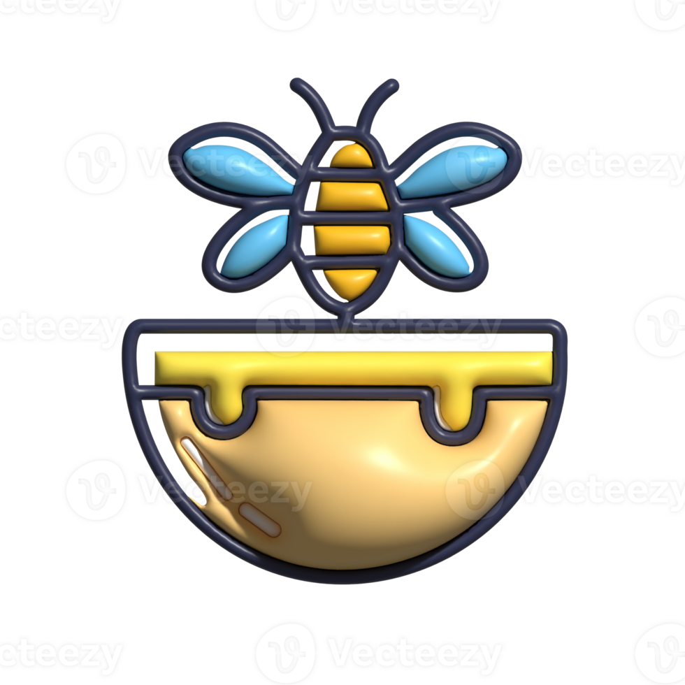 3D Render of Honey Bee Icon Pollinator, Nature, and Insect Symbol png