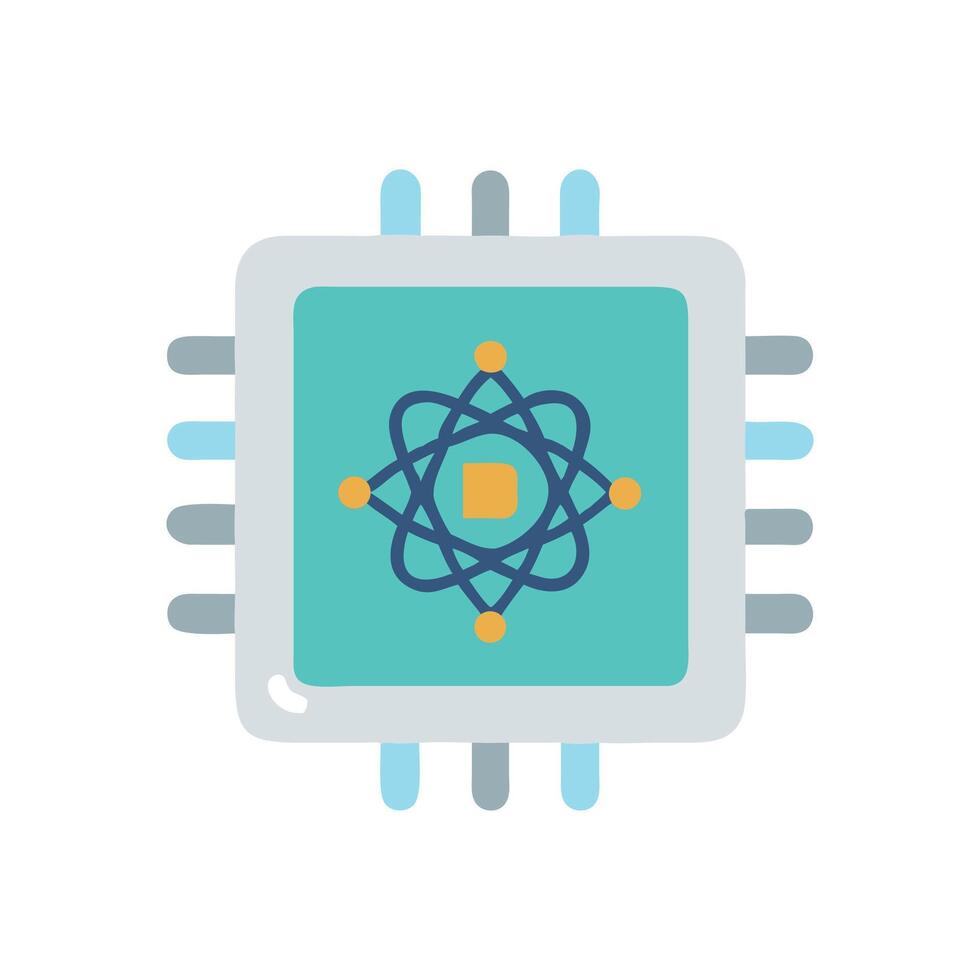 Chip icon with an atom design data processing vector