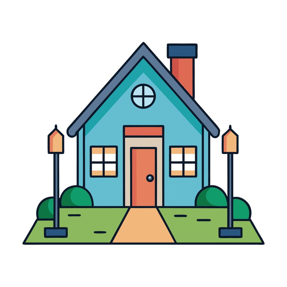 Cartoon Home with Landscaping and Walkway Illustration vector