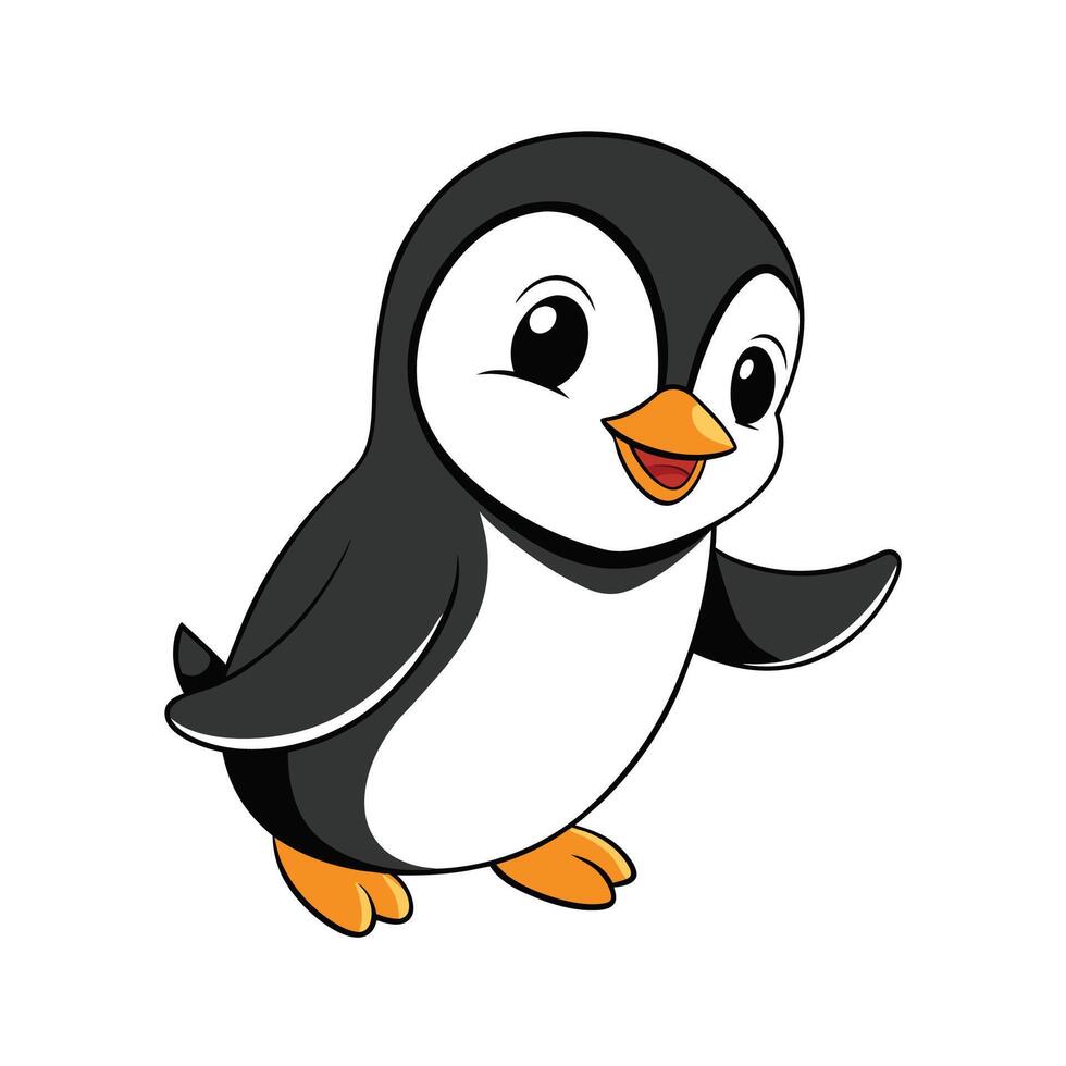Cute Cartoon Penguin Waving Isolated on White Background vector