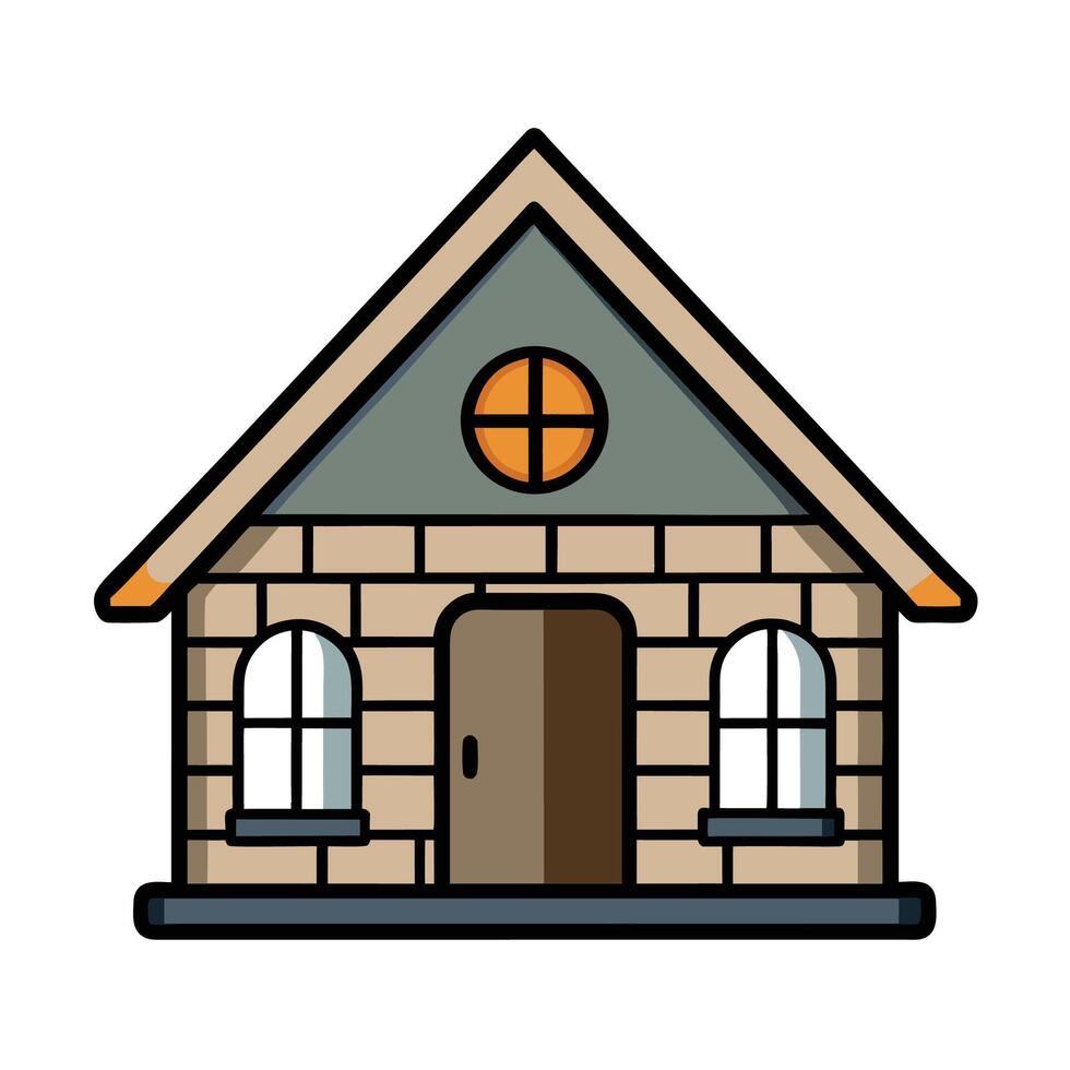 Cartoon brick house illustration with door and windows vector
