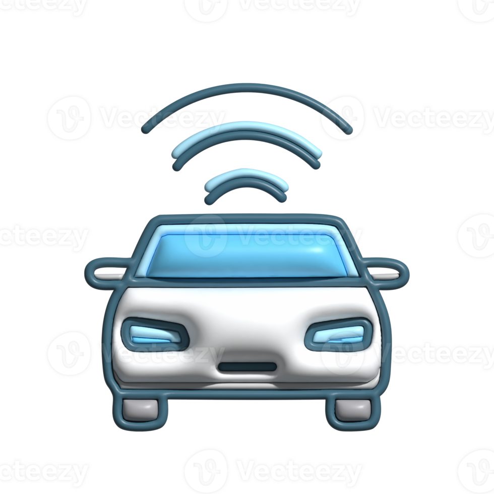 3D Render of Car with WiFi Icon Connected Vehicle and Smart Technology png