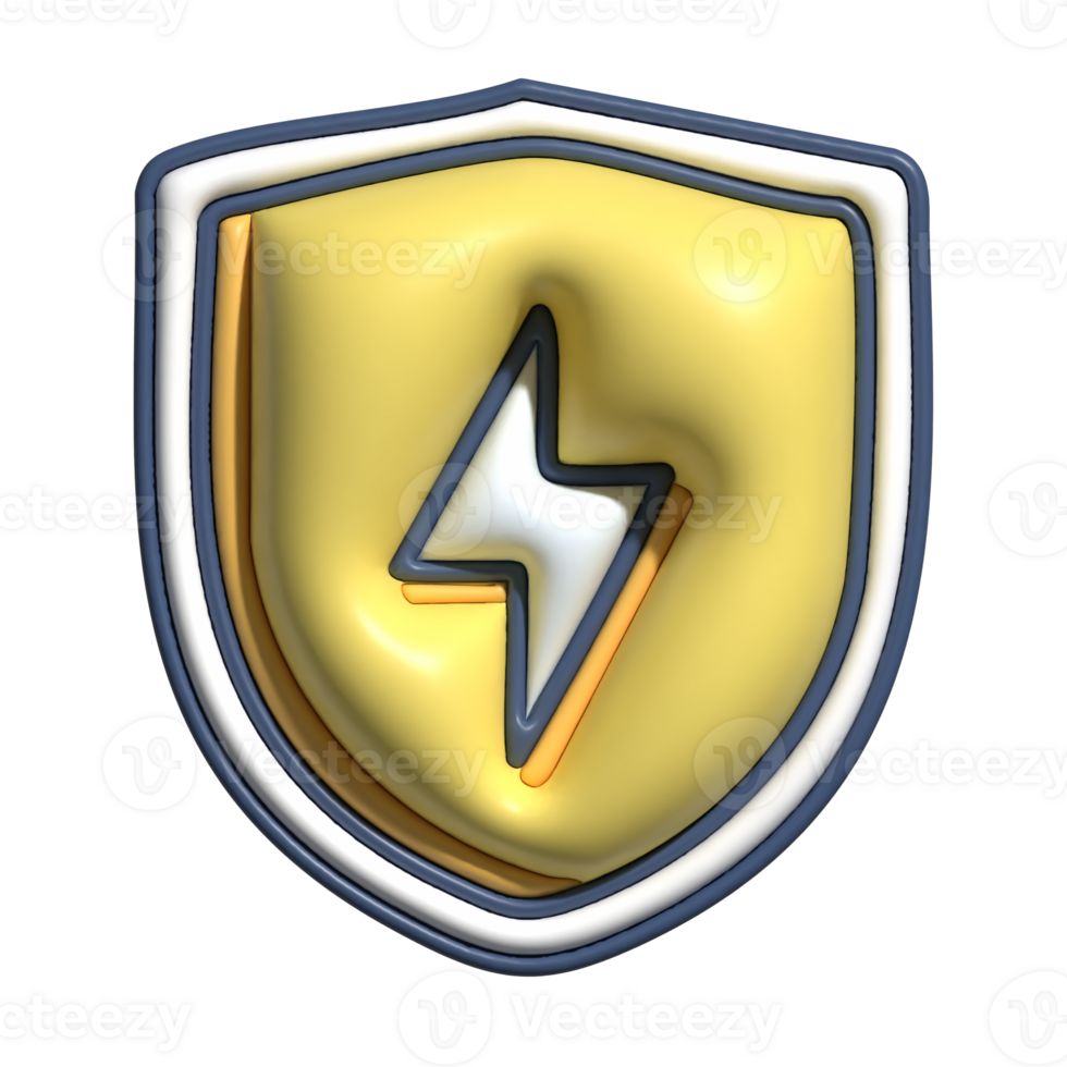 3D Render of Shield with Lightning Symbol Power and Protection Icon png