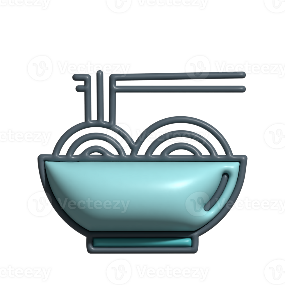 3D Render of Bowl of Noodles Icon Asian Cuisine and Food Symbol png