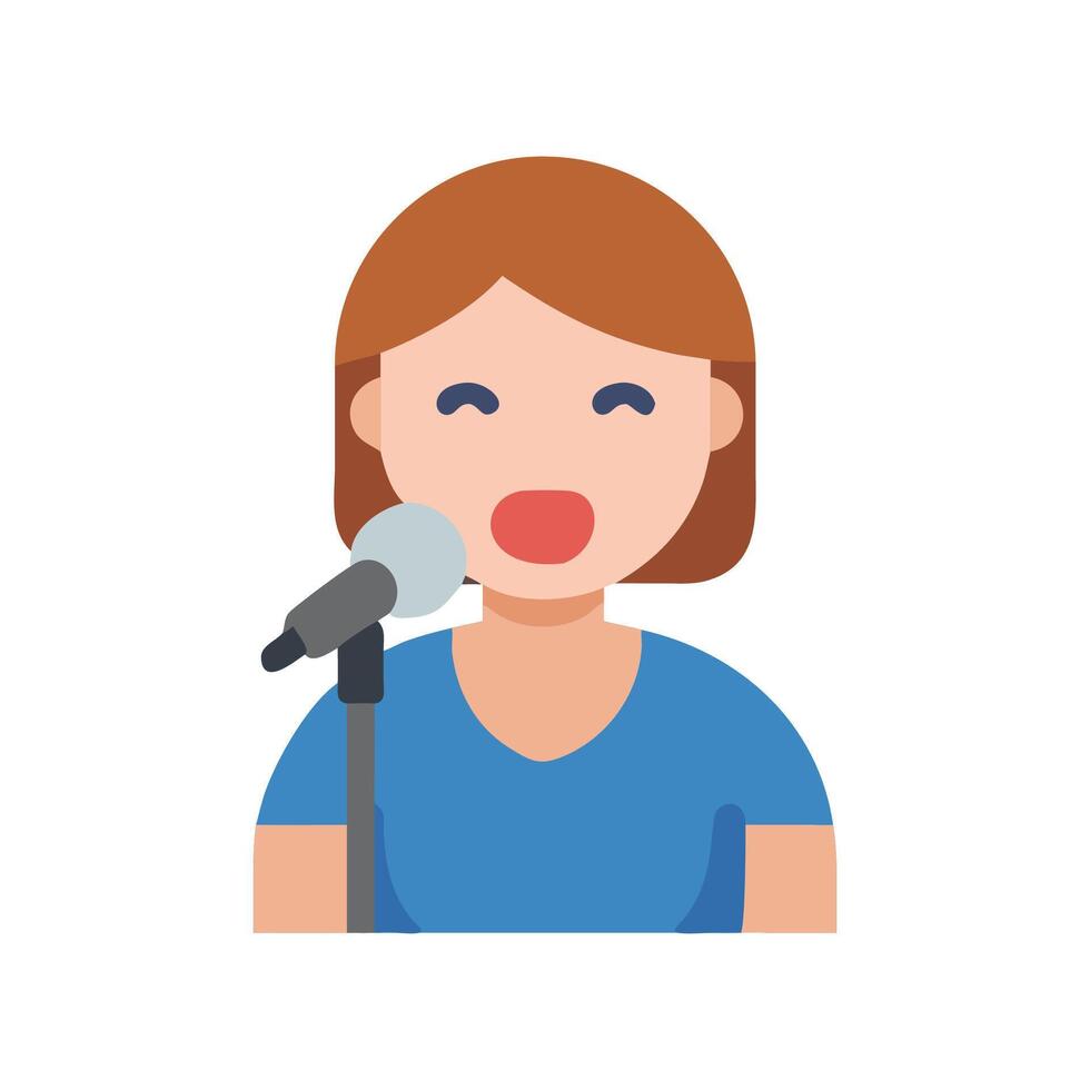 Woman with Microphone Singing or Speaking, Graphic vector