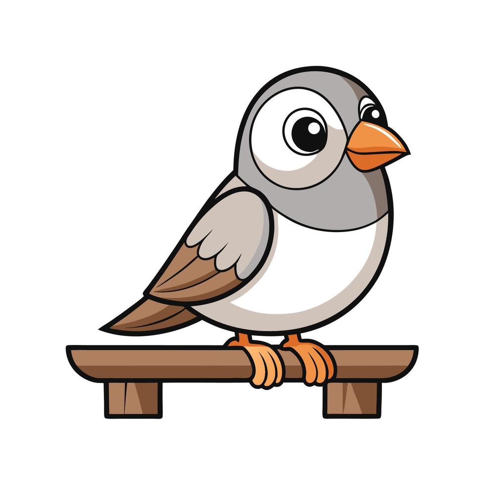 Cute cartoon Zebra Finch perched on a wooden stand vector