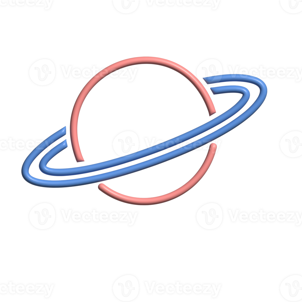 3D Render of Saturn Icon Planetary Rings and Space Exploration Symbol png