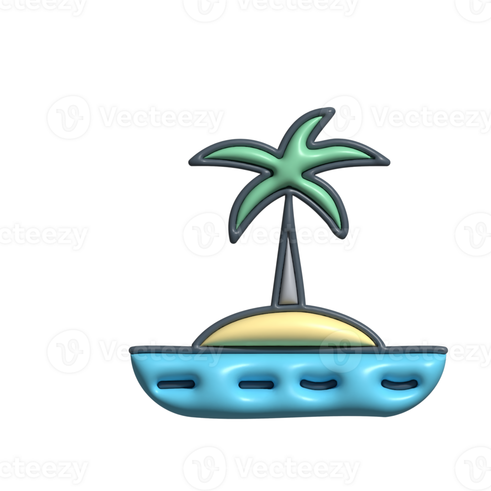 3D Render of Island with Palm Tree Icon Tropical Paradise and Vacation Symbol png