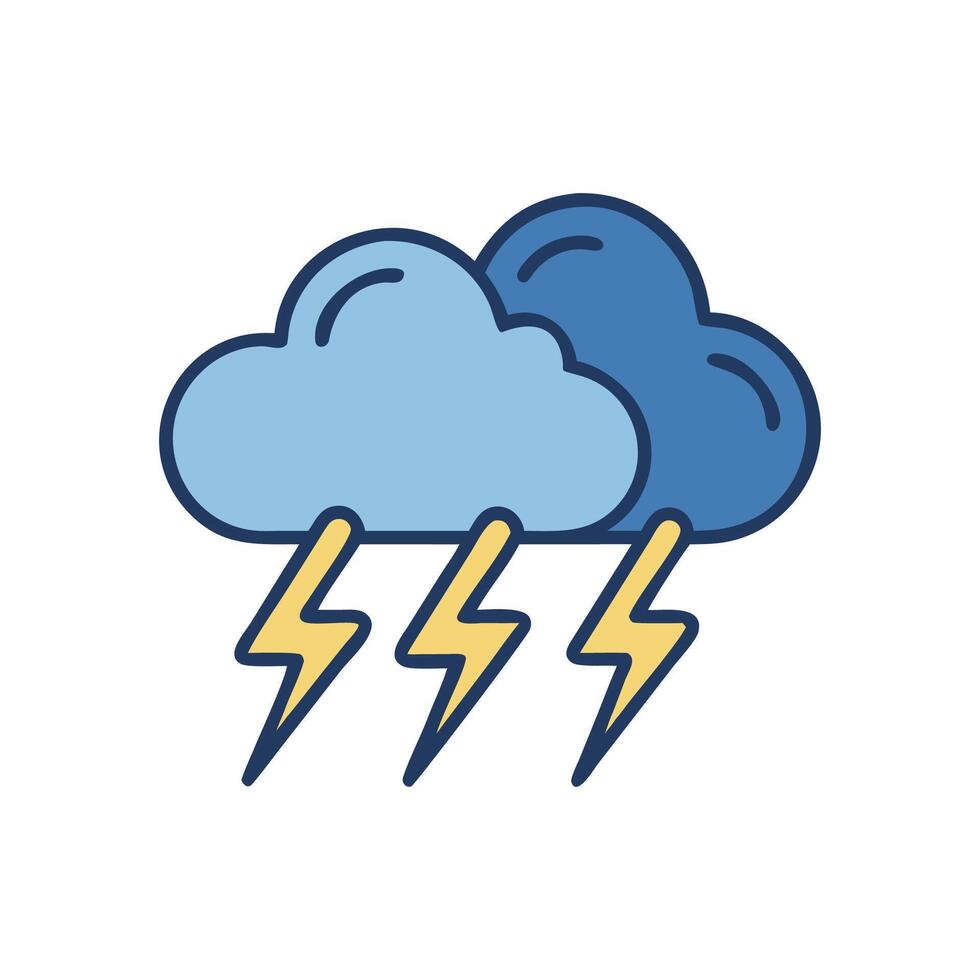 Clouds and Lightning Cartoon Weather Icon on Black Background vector