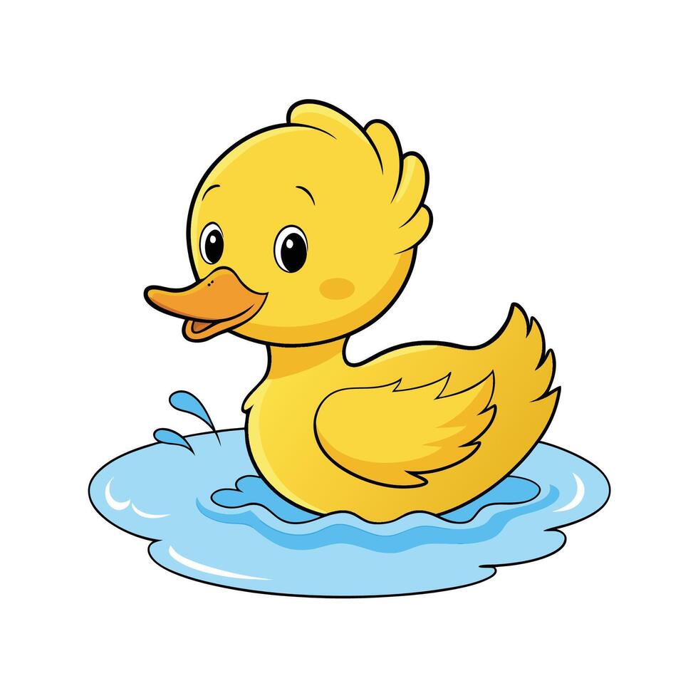Cute Yellow Rubber Duck Cartoon Floating in Water vector