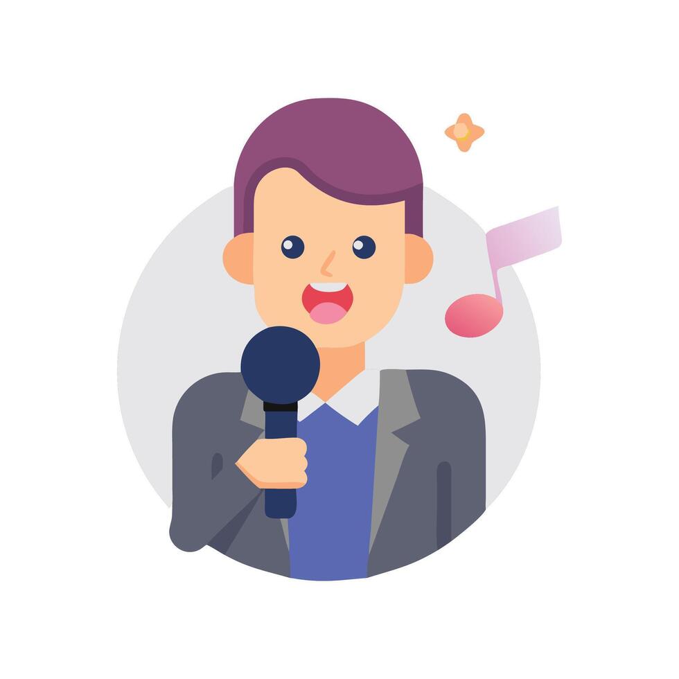 Cartoon Singer Character with Microphone and Music Notes vector