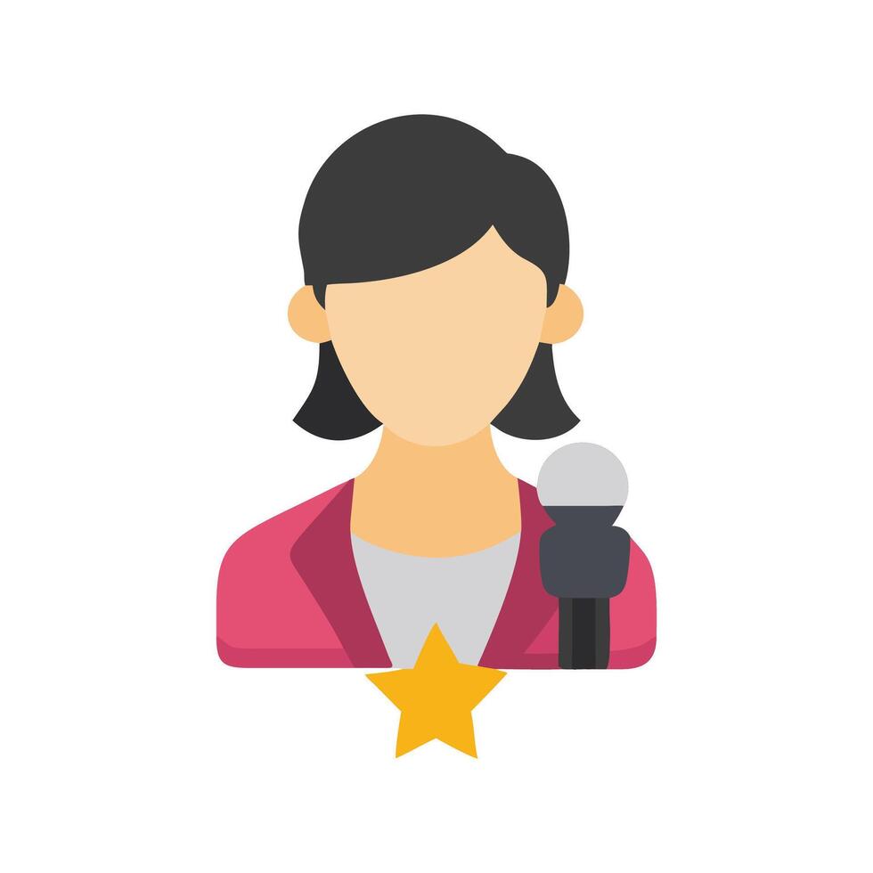 Female speaker with microphone, star of show graphic vector