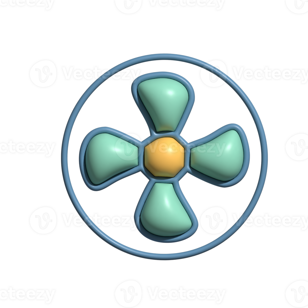 3D Render of Fan Icon Cooling Device and Air Circulation Symbol png