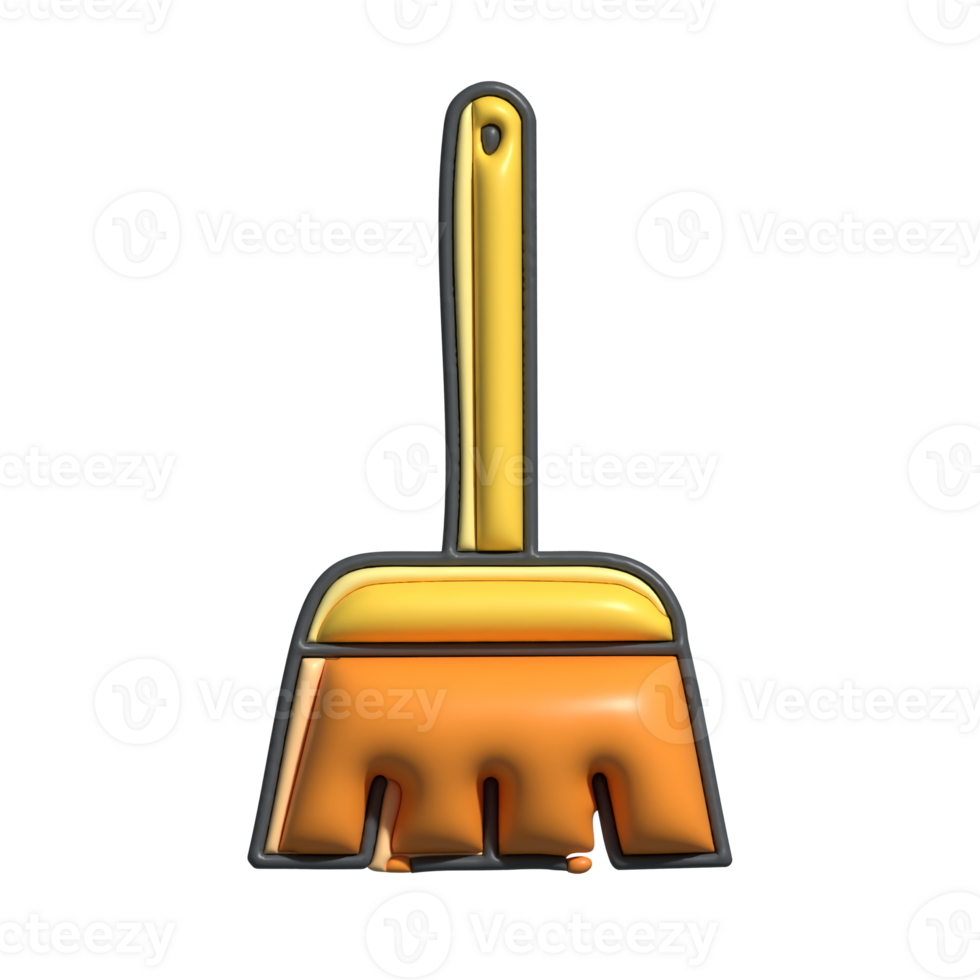 3D Render of Broom Icon Cleaning Tool and Household Symbol png