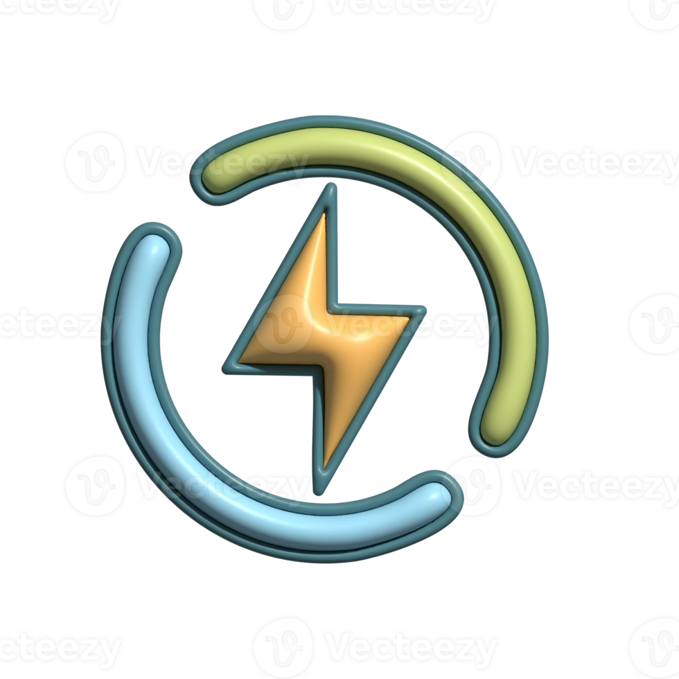 3D Render of Lightning Bolt in Circle Power and Energy Icon png