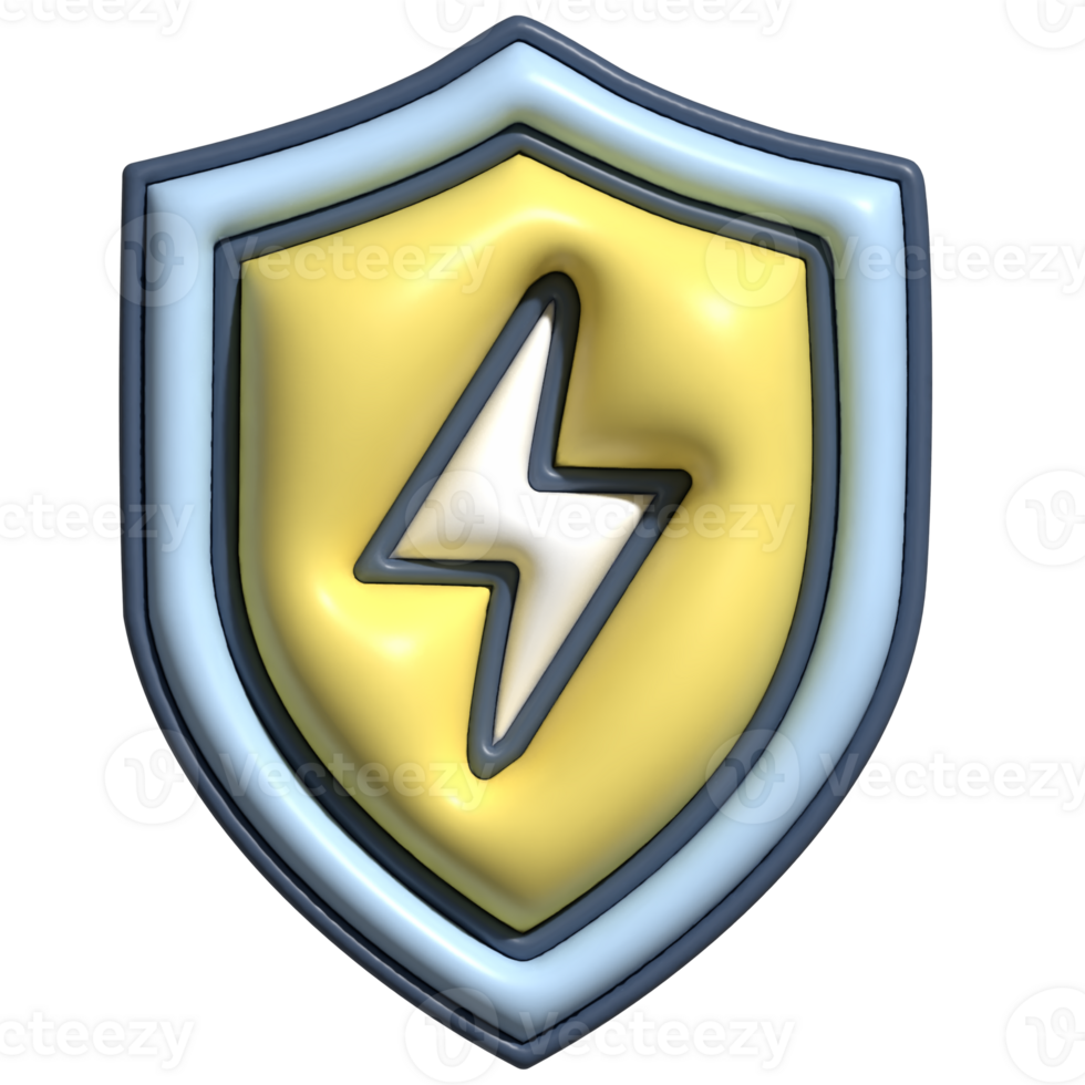Modern 3D Shield with Thunderbolt Strength and Security Design png