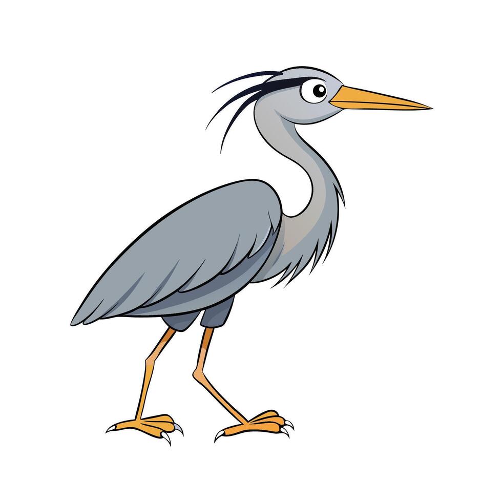 Cute Cartoon Heron Illustration on White Background vector