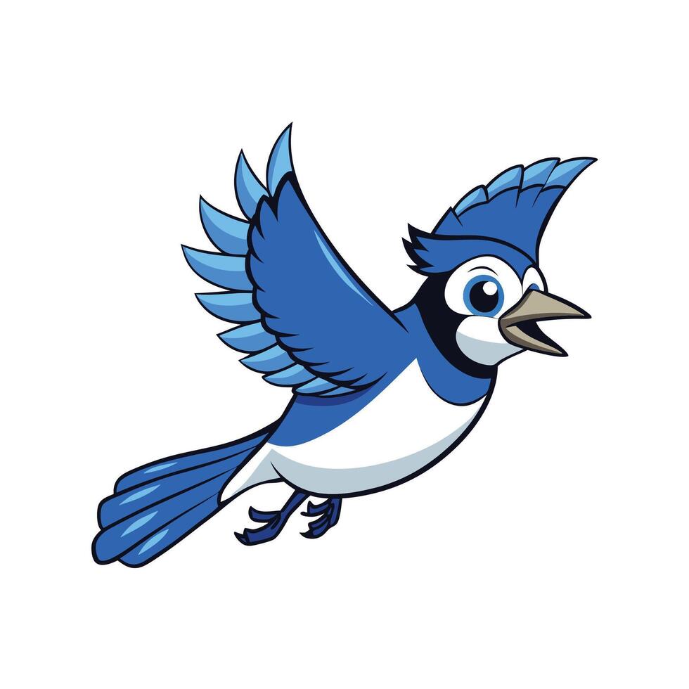Cartoon Blue Jay Flying on White Background Image vector