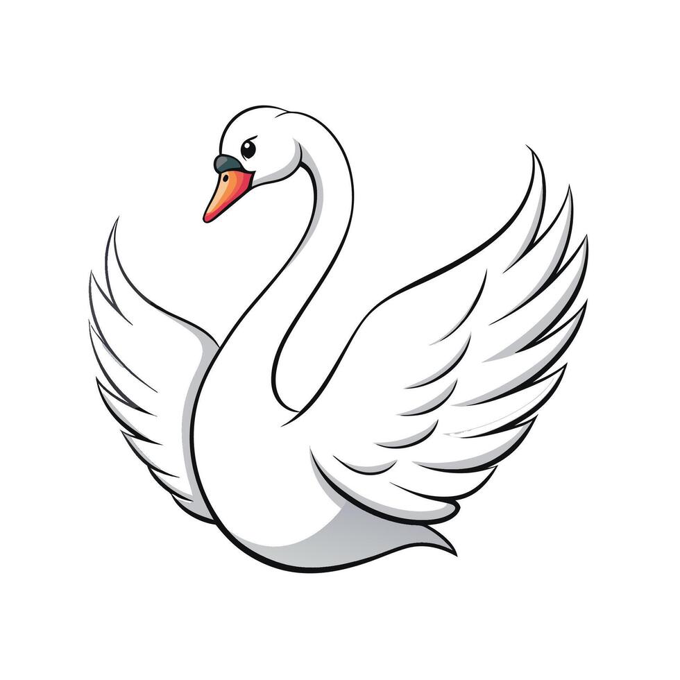 Elegant White Cartoon Swan Illustration on White vector