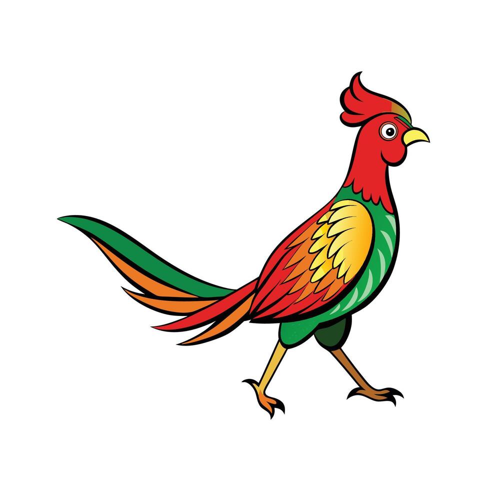 Colorful Cartoon Pheasant Walking with Style and Grace vector