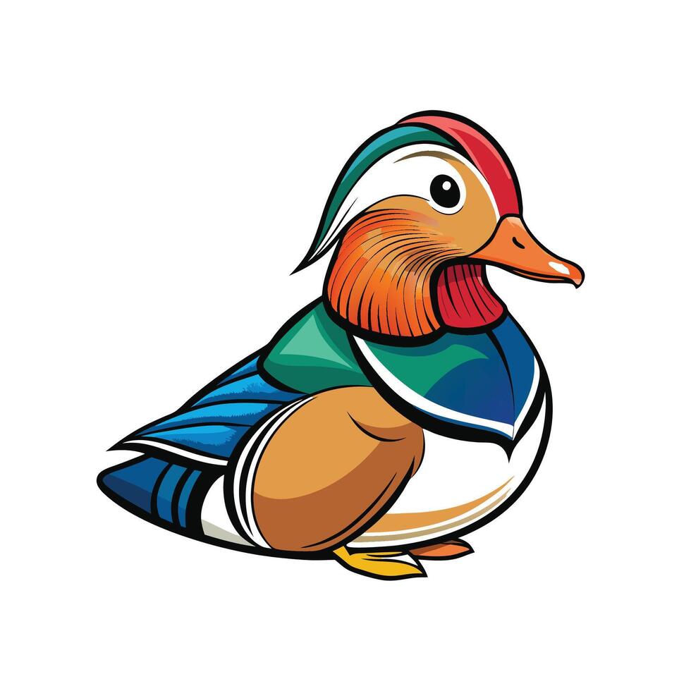 Colorful Mandarin Duck Illustration Image, Wildlife Art vector