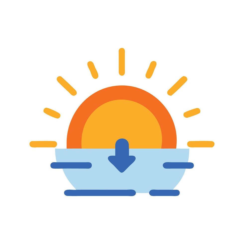 Sunset icon illustration, sun setting over water design vector