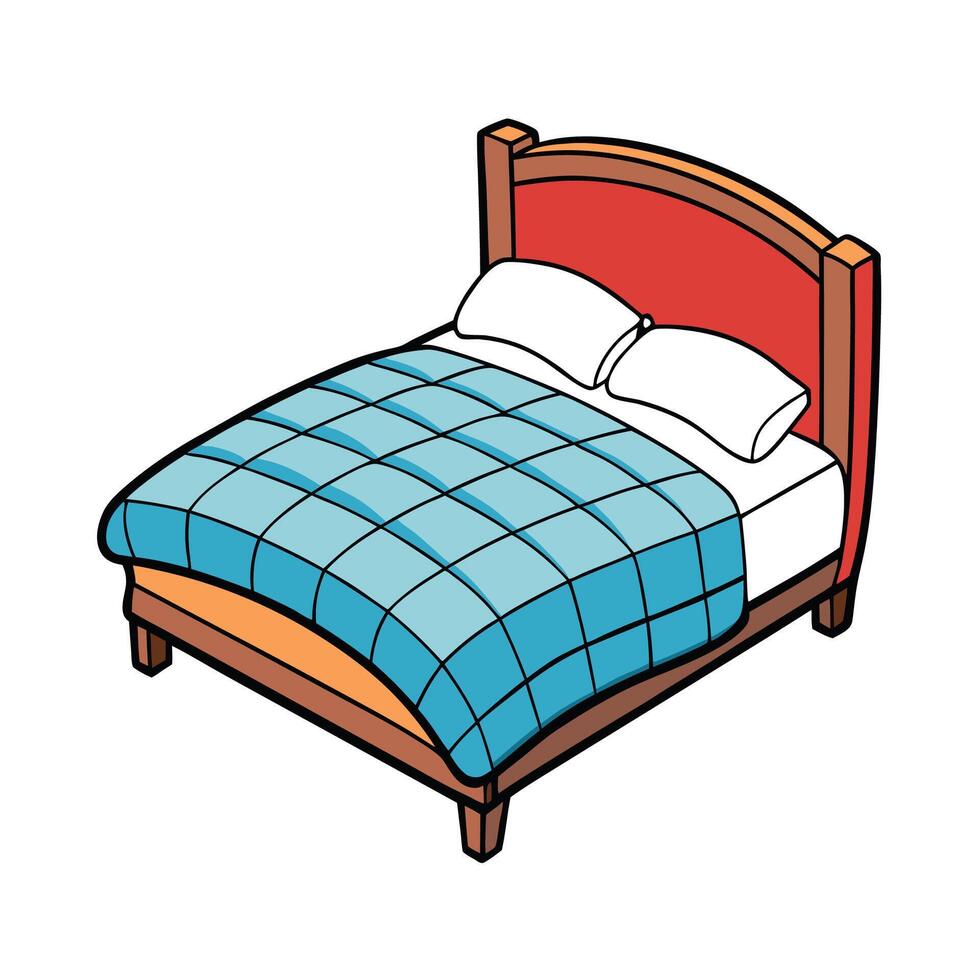 Comfortable cartoon bed with quilt and pillows illustration vector