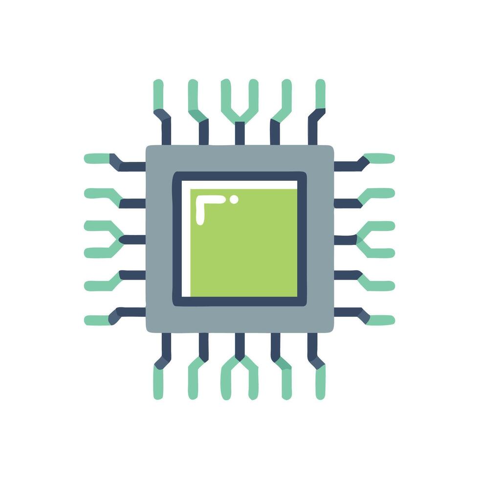 Cartoon Style CPU Chip on Black Background Image vector