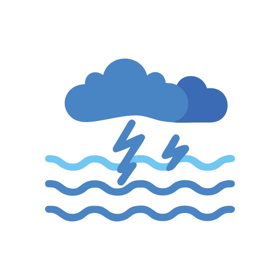 Thunderstorm Over Water Icon Blue Waves and Lightning vector
