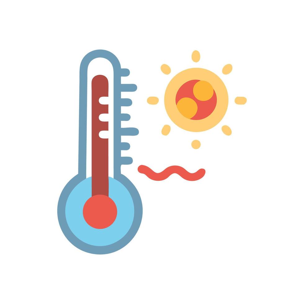 Hot weather and thermometer icon illustration on black vector