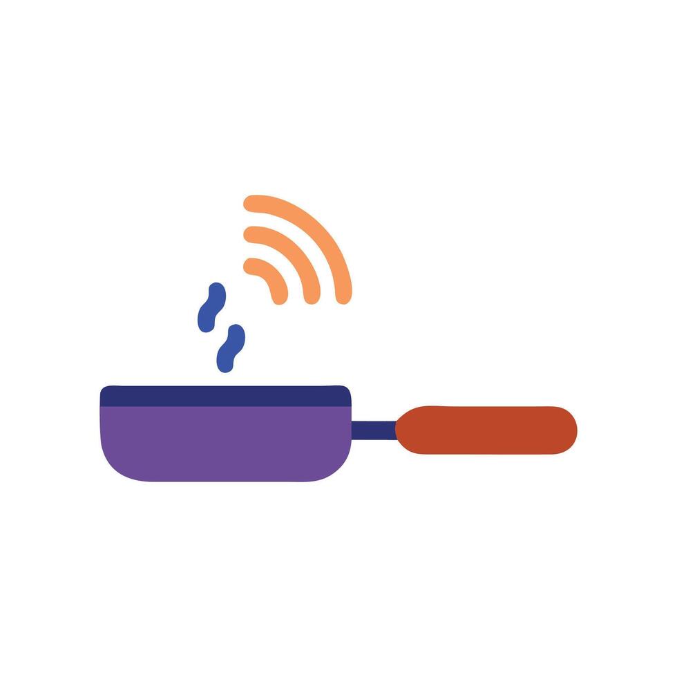 Smart cooking concept Frying pan with steam emissions vector