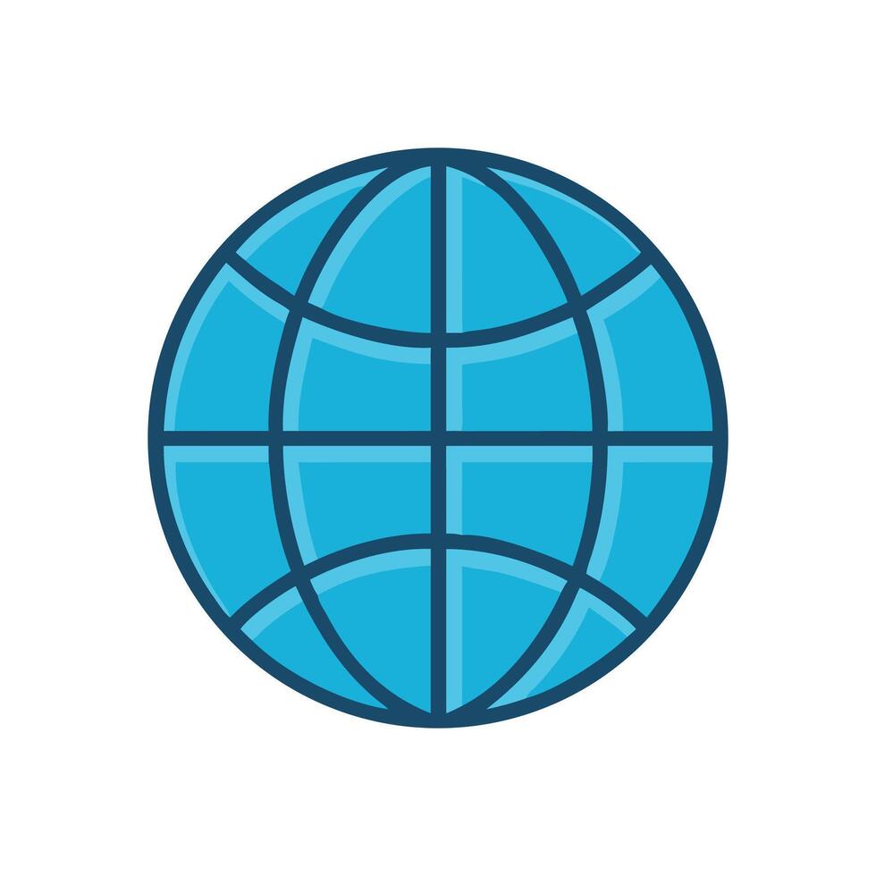 Blue global sphere icon internet symbol on black vector