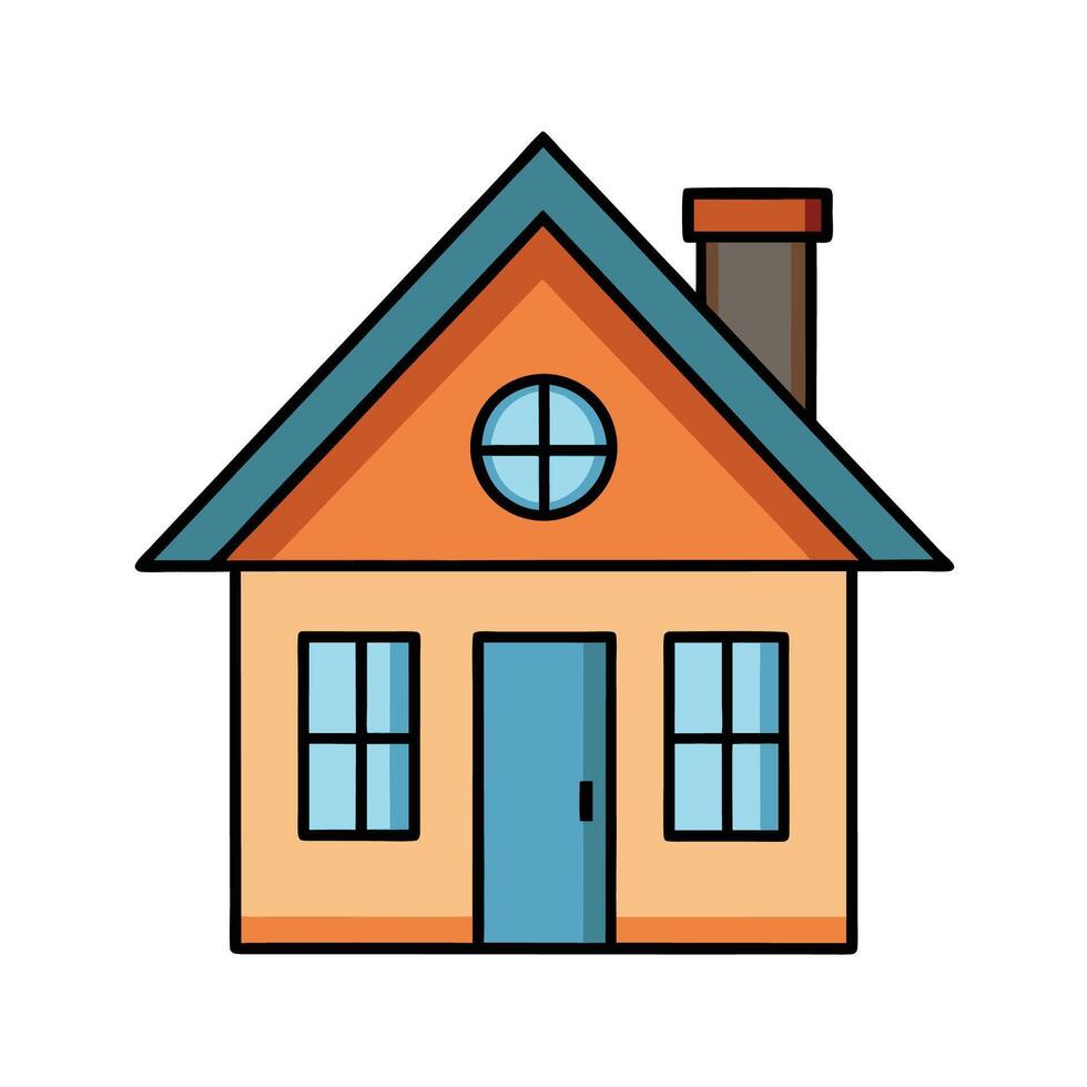 Cute cartoon house illustration with colorful design elements vector