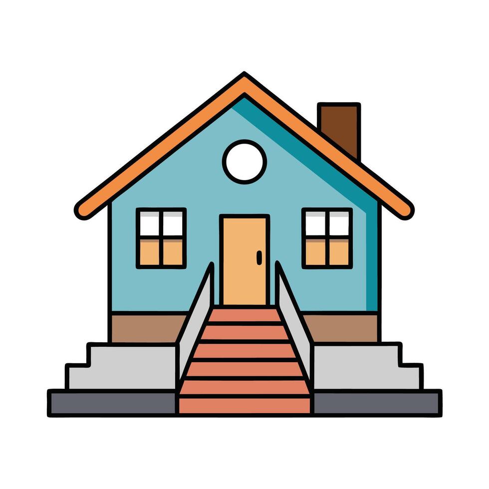 Cartoon House Illustration with Stairs and Chimney vector