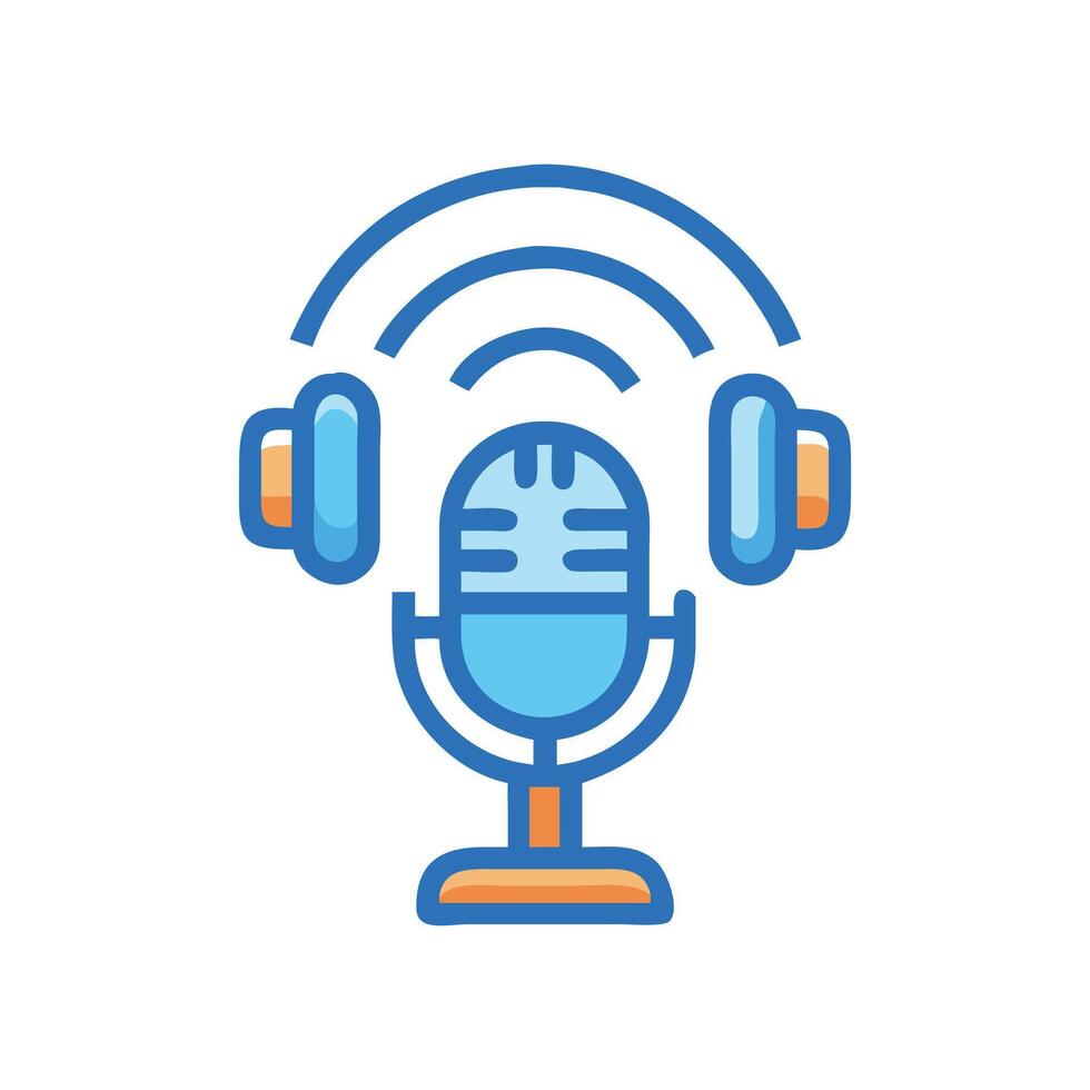 Podcast Microphone with Headphones and Signals Icon vector