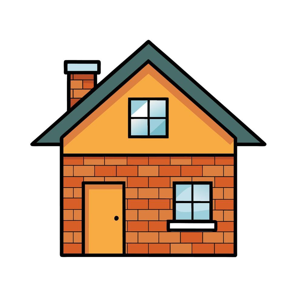 Charming Cartoon Brick House Illustration with Door and Windows vector