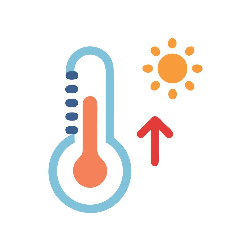 Rising temperatures illustration with sun and thermometer icon vector