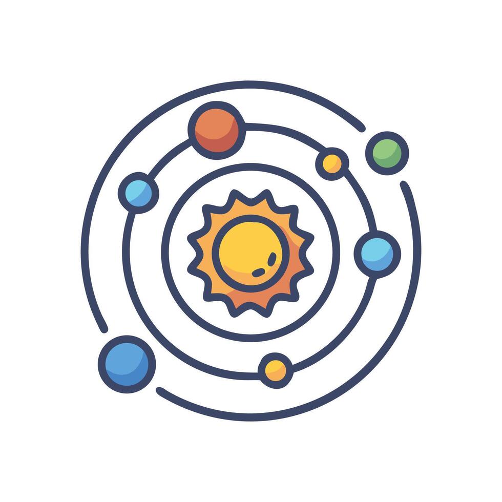 Solar system illustration with planets orbiting sun in space vector