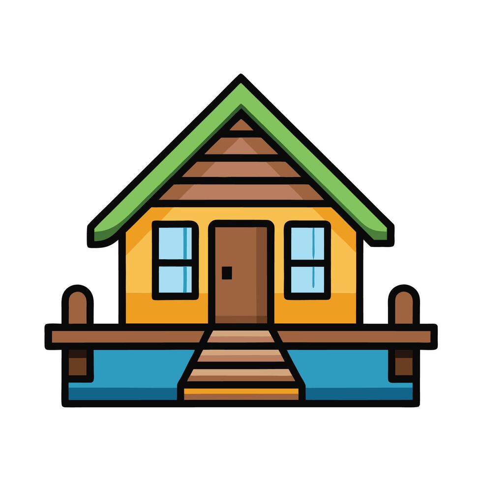 Cute water bungalow icon with simple outlined design vector