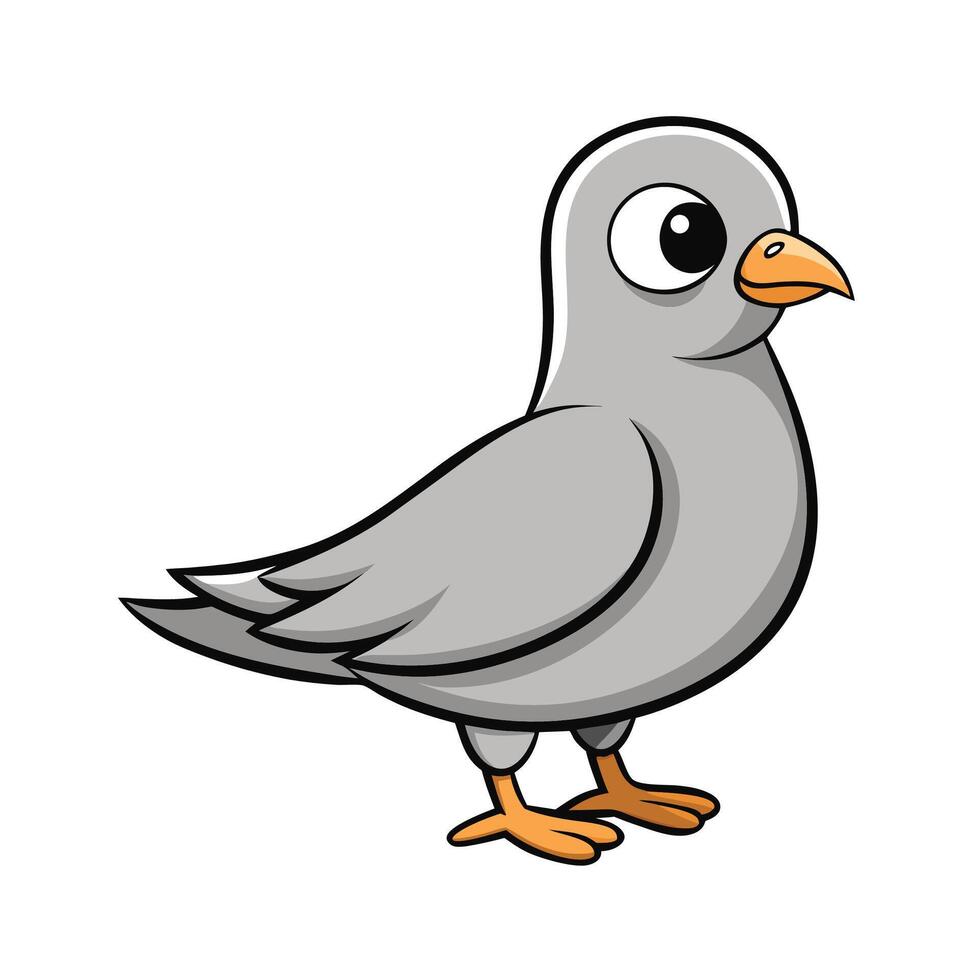 Cartoon Gray Pigeon Illustration, Isolated on White vector
